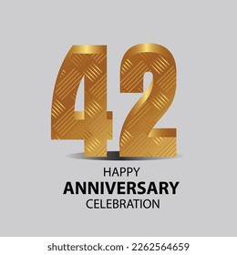 42 year anniversary, Gold shiny metallic numbers set, gold font sign isolated on gray background. Luxury fashion typography design for decoration, web, design, advertising. Vector illustration