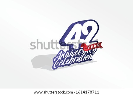 42 year anniversary, Italic Style with ribbon celebration logotype. Simple Blue color design isolated on Grey background - vector 