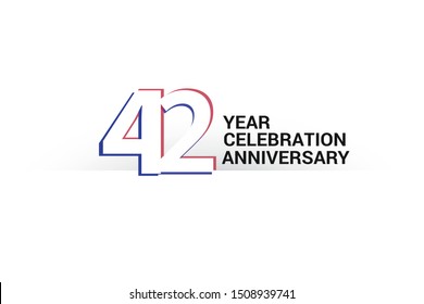 42 year anniversary, minimalist logo years, jubilee, greeting card. invitation. Sign Blue & Red Colors vector illustration on White background - Vector