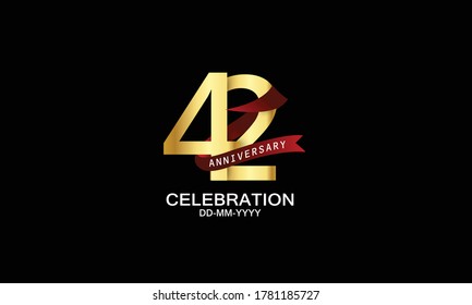 42 year anniversary red ribbon celebration logotype. anniversary logo with Red text and Spark light gold color isolated on black background, design for celebration, invitation - vector