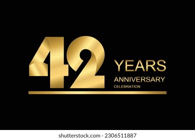 42 year anniversary vector banner template. gold icon isolated on black background.