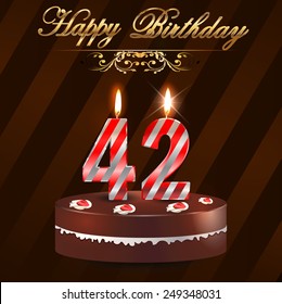 42 year Happy Birthday Card with cake and candles, 42nd birthday - vector EPS10