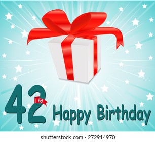 42 year Happy Birthday Card with gift and colorful background in vector EPS10