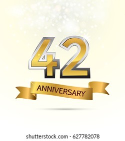 42 years anniversary celebration with Abstract background with many falling gold tiny confetti pieces.