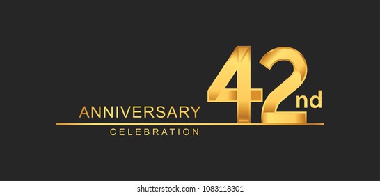 42 years anniversary celebration with elegant golden color isolated on black background, design for anniversary celebration.
