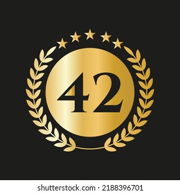 42 Years Anniversary Celebration Icon Vector Logo Design Template With Golden Concept