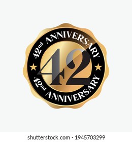 42 Years Anniversary Celebration. Anniversary logo with circle and elegance golden color isolated on black background, vector design