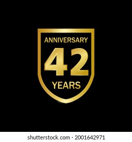 42 years anniversary celebration. Anniversary logo elegance golden color isolated on black background, vector design for celebration, invitation card, and greeting card