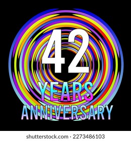 42 years anniversary, for anniversary and anniversary celebration logo, vector design colorful isolated on  black background