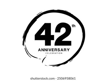 42 Years Anniversary Celebration logo black paintbrush vector, 42 number logo design, 42th Birthday Logo, happy Anniversary, Vector Anniversary For Celebration, poster, Invitation Card, black color