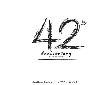 42 Years Anniversary Celebration logo black paintbrush vector, 42 number logo design, 42th Birthday Logo, happy Anniversary, Vector Anniversary For Celebration, poster, Invitation Card