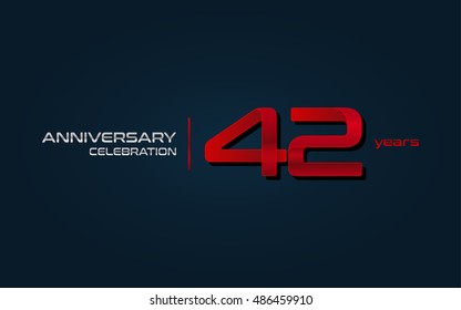 42 years anniversary celebration logo, red, isolated on dark blue background