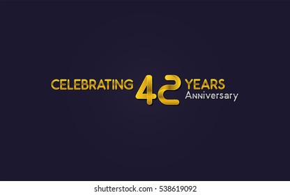 42 Years Anniversary Celebration Logo, Yellow, Isolated on Dark Purple Background
