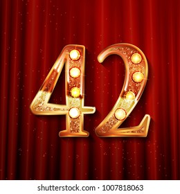 42 years anniversary celebration logotype. anniversary logo with golden color and gold confetti, vector design for celebration, invitation card, and greeting card