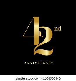 42 years anniversary celebration logotype  overlapping style with golden color. vector illustration isolated on dark background