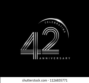 42 years anniversary celebration logotype with line number style silver color isolated on black color. vector anniversary for celebration, invitation card, and greeting card