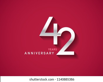 42 years anniversary celebration logotype with silver color isolated on Red background