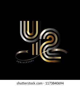 42 years anniversary celebration logotype with line number gold and silver color isolated on black color. vector anniversary for celebration, invitation card, and greeting card
