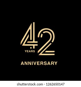 42 years anniversary celebration logotype. anniversary logo with golden and silver color isolated on black background, vector design for celebration, invitation card, and greeting card - Vector