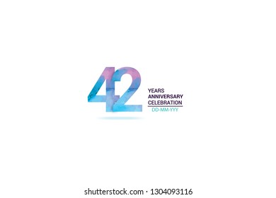 42 years anniversary celebration logotype. anniversary logo with watercolor purple and blue  isolated on white background, vector design for celebration, invitation card, and greeting card-vector