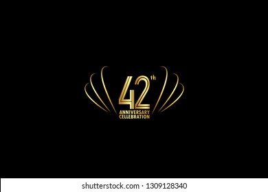 42 years anniversary celebration logotype. anniversary logo with golden and Spark light white color isolated on black background, vector design for celebration, invitation greeting card-Vector