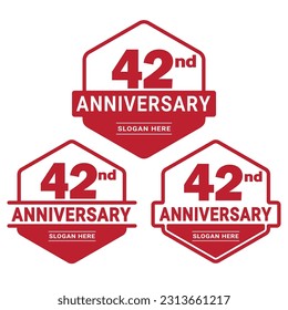 42 years anniversary celebration logotype. 42nd anniversary logo collection. Set of anniversary design template. Vector and illustration.