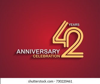 42 years anniversary celebration logotype with linked number gold and silver color isolated on red color. vector anniversary for celebration, invitation card, and greeting card