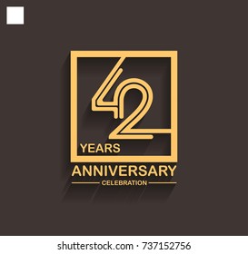 42 years anniversary celebration logotype style linked line in the square with golden color. vector illustration isolated on dark background