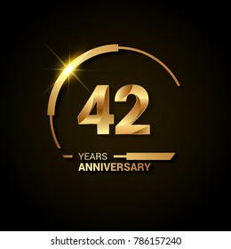 42 Years Anniversary Celebration Logotype. Golden Elegant Vector Illustration with Half Circle, Isolated on Black Background can be use for Celebration, Invitation, and Greeting card