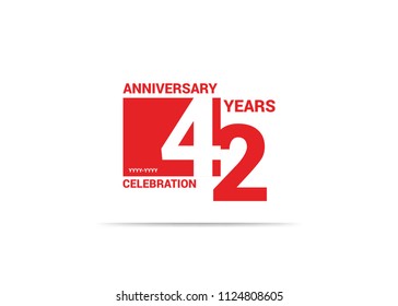 42 Years Anniversary celebration simple red design logo type. silhouette number inside red box vector illustration. 