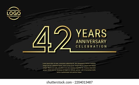 42 years anniversary celebration, anniversary celebration template design with gold color isolated on black brush background. vector template illustration
