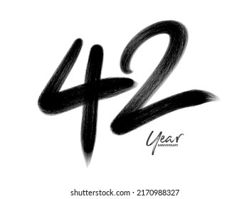 42 Years Anniversary Celebration Vector Template, 42 Years  logo design, 42th birthday, Black Lettering Numbers brush drawing hand drawn sketch, number logo design vector illustration