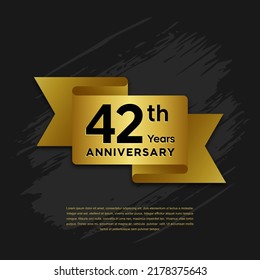42 years Anniversary celebrations logo with ribbons. Gold color is elegant and luxurious. Logo vector template