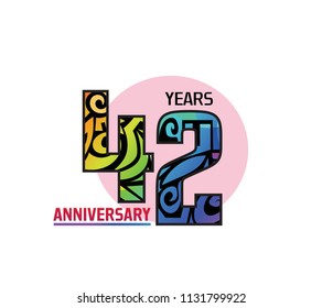 42 years anniversary with colorful tribal and pink circle. Vector illustration isolated on white background