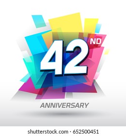 42 years Anniversary with confetti and celebration background, logo design template