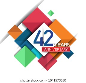 42 years anniversary design colorful square style isolated on white background for celebration