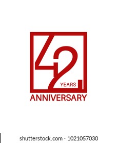 42 years anniversary design logotype with red color in square isolated on white background for celebration 