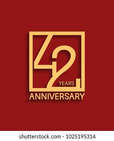 42 years anniversary design logotype golden color in square isolated on red background for celebration event