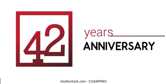 42 years anniversary design logotype with red color in square isolated on white background for anniversary celebration 