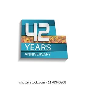 42 years anniversary design silver color with blue color background and golden leaf. for use celebration event