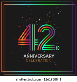 42 years anniversary design template Vector and illustration, collaboration between purple and rainbow with a dark background, gliter