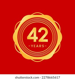 42 years anniversary, gold hexagon anniversary template with circular rope
