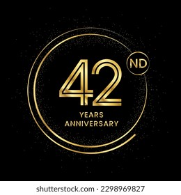 42 years anniversary with golden circle glitter and double circle line vector template