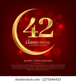 42 years anniversary with golden moon and red shiny background added with text for congratulations words
