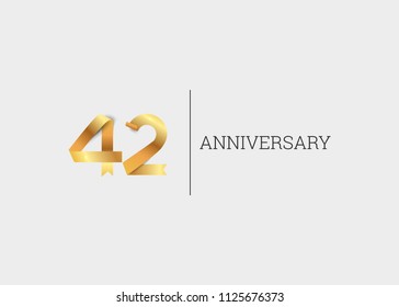 42 Years Anniversary Golden ribbon form number font. isolated on white background.  