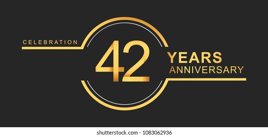 42 years anniversary golden and silver color with circle ring isolated on black background for anniversary celebration event