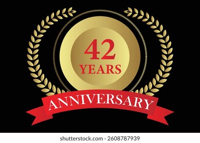 42 years anniversary icon with laurel wreath and number, vector illustration.