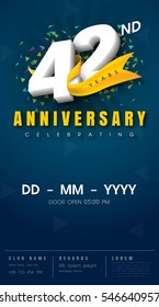 42 years anniversary invitation card - celebration template 
design , 42nd anniversary modern design elements, dark blue 
background - vector illustration