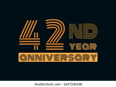 42 years anniversary line style gold color with the gray background 
