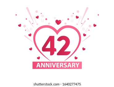 42 Years Anniversary Logo Celebration With Love for celebration event, birthday, wedding, greeting card, and invitation